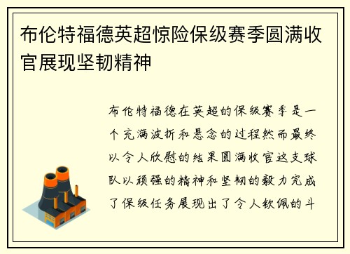 布伦特福德英超惊险保级赛季圆满收官展现坚韧精神